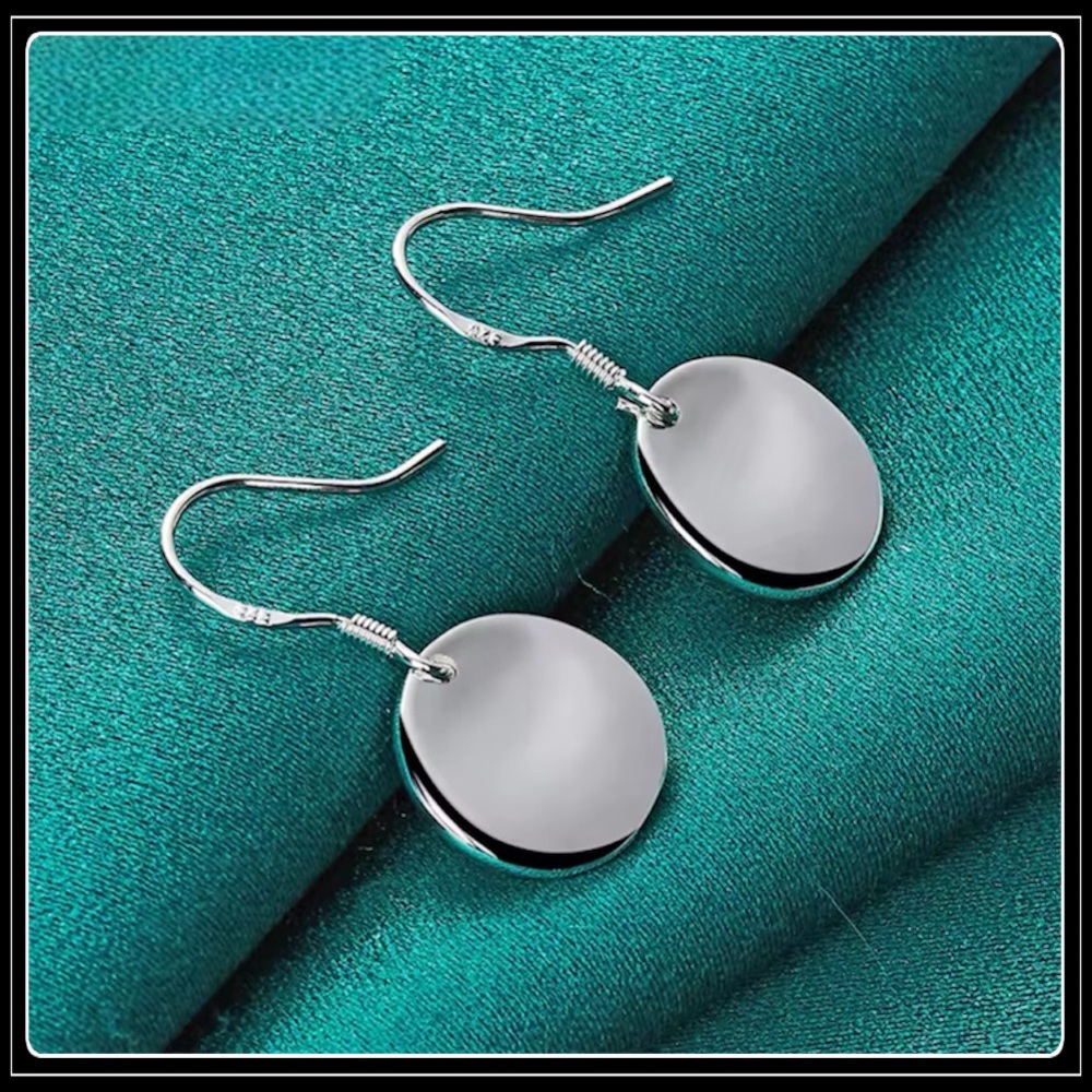 Clearance! New 925 silver round disc medallion minimalist charm earrings - Picture 4 of 6